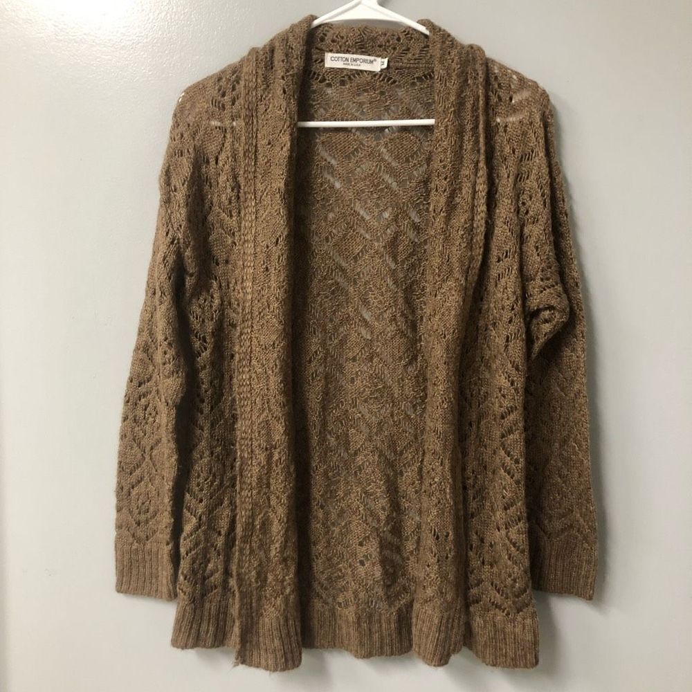 cotton emporium women’s size‎ medium brown knit cardigan light weight